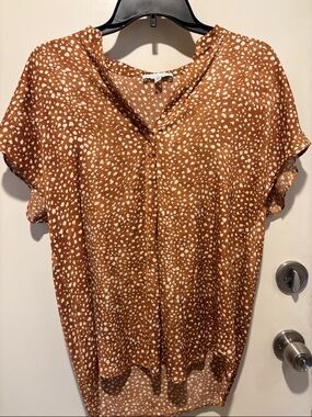 Rust Brown Printed V-Neck Short Sleeve Top